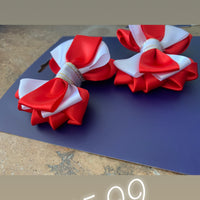 Red, white with silver centre spin layered bows 3” bows (no tails)