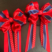 Luxury Bows: Red navy with polka dot bows with tails