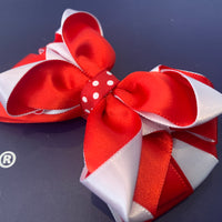 Red & white twist layered with polka dots 3” bows (no tails)