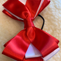 Rich red & white layered ruffle 3” bows (no tails)