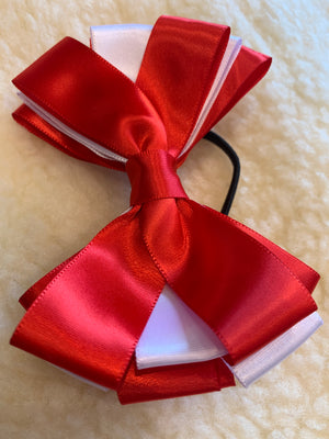 Rich red & white layered ruffle 3” bows (no tails)