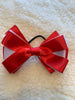 Rich red & white layered ruffle 3” bows (no tails)