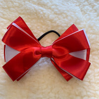 Rich red & white layered ruffle 3” bows (no tails)