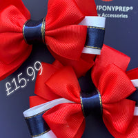 Rich red, Navy, white edged in gold - layered 3” bows (no tails)