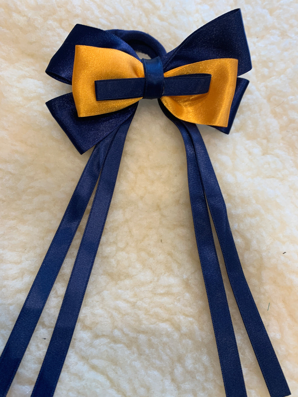 Navy & Yellow 5” bows - with tails